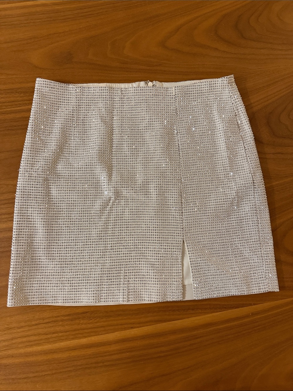 White Sequin Mini Skirt with Front Slit - Women's Sparkle Skirt
